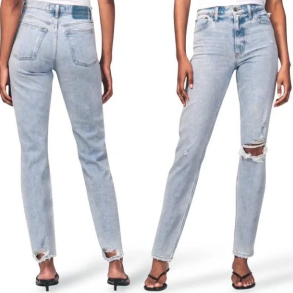Abercrombie & Fitch Curve Love High Rise Mom Jean Light Destroy Wash